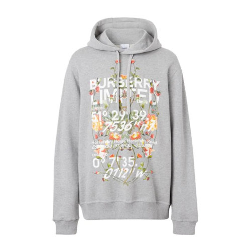 BURBERRY 博柏利 男士 服装  灰色字母LOGO花朵印花棉质连帽休闲卫衣 男卫衣