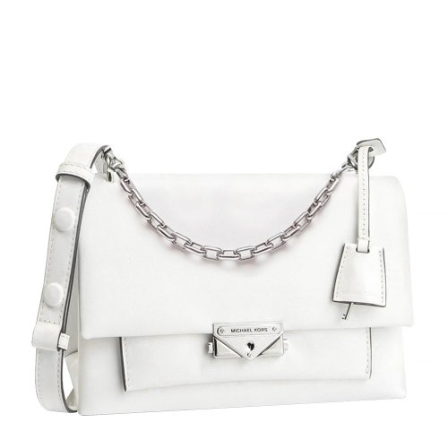Michael Kors/迈克·科尔斯 MK女包 女士明星同款 Cece系列 翻盖链条斜挎单肩包 光纤白