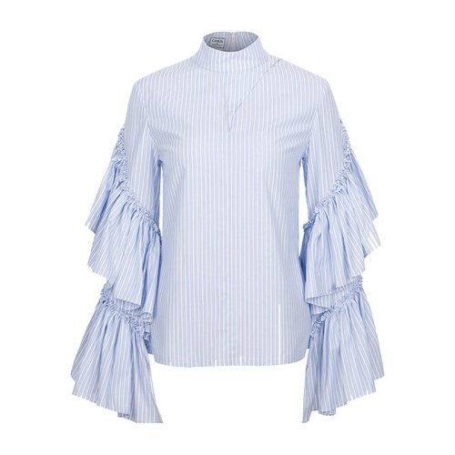 【Designer Womenwear】Chris by Christopher Bu/卜柯文 18秋冬 女士长袖衬衫 条纹花边袖衬衣