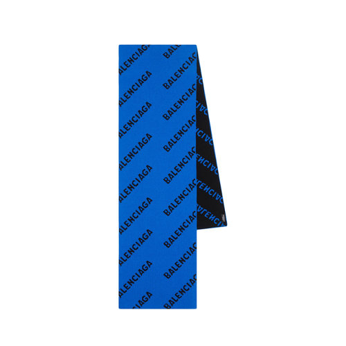 Balenciaga/巴黎世家新款 男女同款蓝色和黑色纯羊毛针织Allover Logo徽标围巾659644T15673964