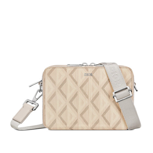 DIOR/迪奥 22新款 男士自然色CD Diamond图案帆布光滑牛皮革饰边单肩斜挎包2ESBC119DCO_H110