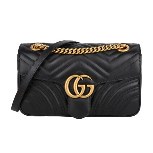 GUCCI/古驰 女士MARMONT系列 黑色牛皮单肩斜跨包 443497 DTDIT 1000