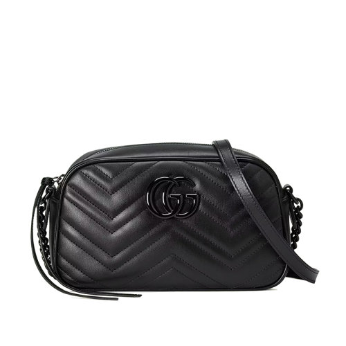 GUCCI/古驰 22春夏新款GG Marmont系列 女士小号黑色绗缝V型皮革黑色陶瓷双G扣拉链开合单肩斜挎包447632DTDHV1000