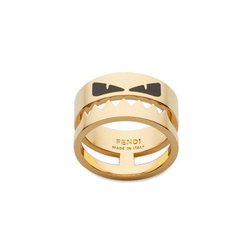 FENDI/芬迪  男士金色金属饰面黑色珐琅Bag Bugs眼睛点缀 戒指7AJ108B09F0A1F