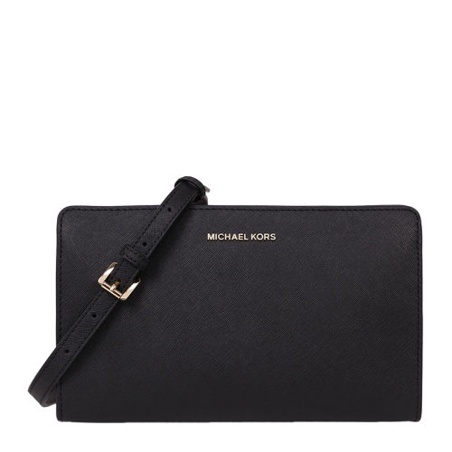 Michael Kors/迈克·科尔斯 女士黑色皮革金属字母徽标拉链开合可拆卸肩带斜挎包单肩包手拿包女包 32F6GTVC3L-BLACK