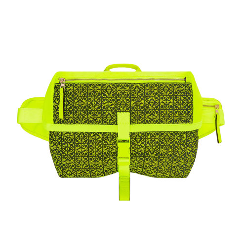 LOEWE/罗意威 22年新款 Postman系列 男士霓虹黄帆布提花面料翻盖金属搭扣调节肩带斜挎肩背手提包B741Z67X02-2728