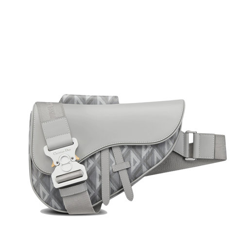 DIOR/迪奥 22春夏新款SADDLE系列 男士CD Diamond图案帆布灰色牛皮革翻盖斜挎单肩马鞍包1ADPO093CDP_H42E