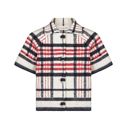 DIOR/迪奥 22年早春新款 女士白色/黑色/红色棉质混纺科技针织面料Logo图案短袖夹克外套224V13AM706_X5832