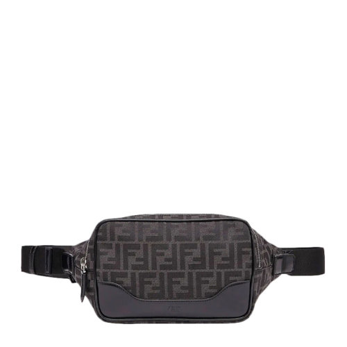 FENDI/芬迪 男士黑灰拼色涤纶配皮经典双F字母徽标提花装饰拉链开合单肩包斜挎包胸包腰包男包 7VA526-AG0M-F0NPN