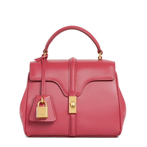 CELINE/赛琳 22新款16系列 女士迷你口红色皮革金扣饰金锁小牛皮吊饰翻盖开合单肩斜跨手提包197983BEY.27LK