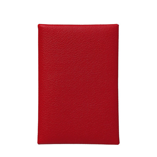 HERMES/爱马仕 Calvi verso系列 女士辣椒红/红心小牛皮银按扣闭合卡片夹H078474CKAE