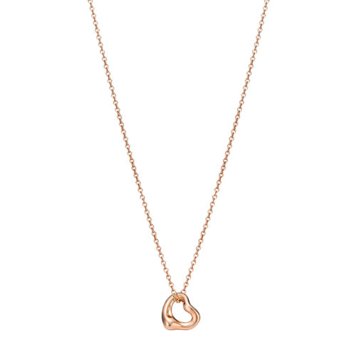 Tiffany & Co./蒂芙尼 22春夏新款Elsa Peretti系列 18K金玫瑰金镂空心形7毫米宽吊坠项链GRP11361