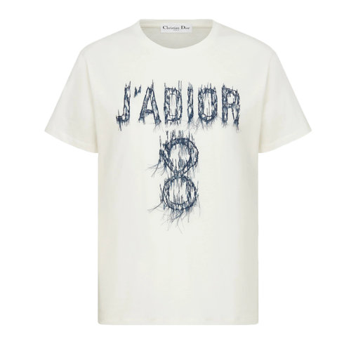DIOR/迪奥 女士白色和海军蓝色棉麻针织衫J'ADIOR 8刺绣T恤123T04A4435_X0200