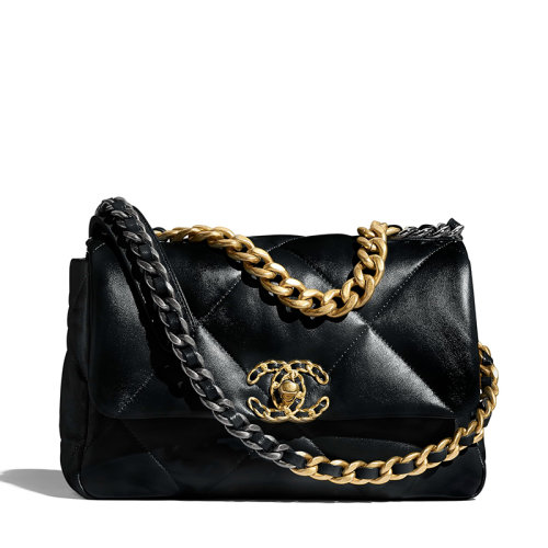 CHANEL/香奈儿 经典19系列 女士黑色小羊皮金银拼色链条双C装饰斜挎单肩包AS1160B0485294305