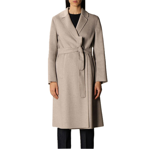 MaxMara/麦丝玛拉 女士米色羊毛翻领腰带款时尚百搭长袖上衣大衣风衣外套 90111311-600-032