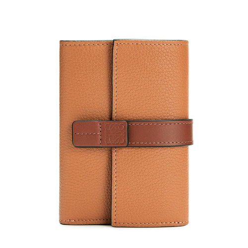 LOEWE/罗意威  女士小号浅焦糖/山核桃小牛皮按扣徽标印花垂直钱包0010528230