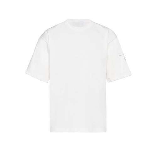 PRADA/普拉达 22年早春新款 男士白色弹力棉质尼龙细节装饰T恤UJN710_1YED_F0N40_S_211