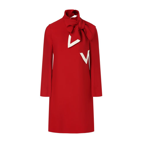 Valentino/华伦天奴 红色 女士V字嵌花双面粘胶连衣裙 TB3VAQI54NKRA0 2020早春