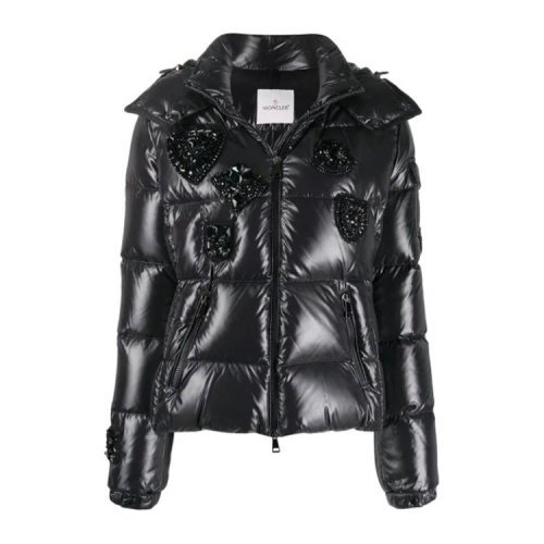 Moncler/蒙克莱  女装女士黑色时尚百搭配皮LOGO羽绒服  1A51A20C0064999