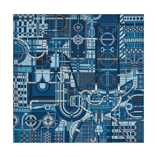 HERMES/爱马仕 22年早春新款 Carré H 140 Rue du Sellier系列 男士蓝色羊绒真丝混纺围巾H553775T07