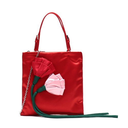 PRADA/普拉达 单肩包 女士织物玫瑰装饰手提单肩斜挎包 1BA252 2DCN VO1L