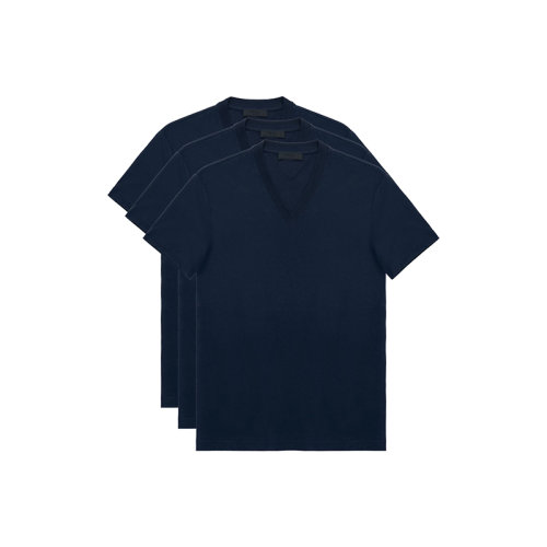 PRADA/普拉达 22年春夏新款 男士蓝色纯棉三角徽标短袖T恤三件套UJM493_ILK_F0124_S_181