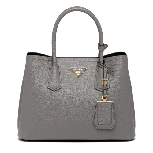 PRADA/普拉达 22新款 double系列 女士大理石灰色saffiano十字纹皮革拆卸吊饰金色标志双皮手柄手提斜挎包1BG887_2A4A_F0LJ1_V_OOO