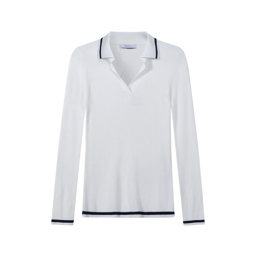 MaxMara/麦丝玛拉【22春夏新款】女士修身款V领长袖针织POLO衫T恤 ANDORRA