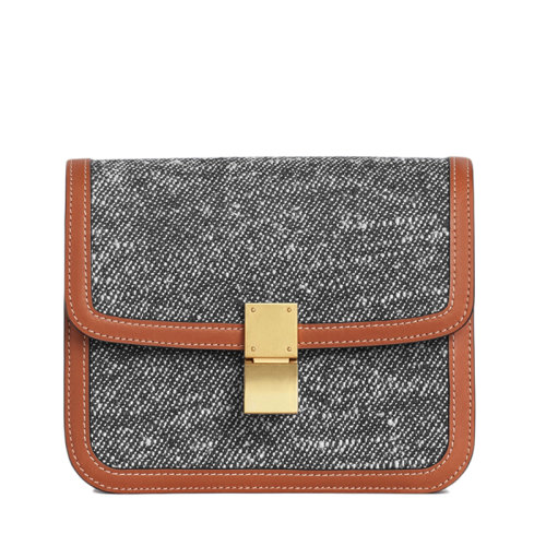 CELINE/赛琳 CLASSIC TEEN系列 女士海军蓝织物黄褐色小牛皮饰边金扣单肩斜挎包193362CNY.07AT