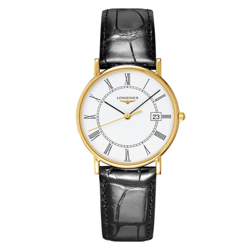 LONGINES/浪琴  时尚系列 石英表白盘罗马数字18K金表壳皮质表带男表33.5毫米L4.743.6.11.0
