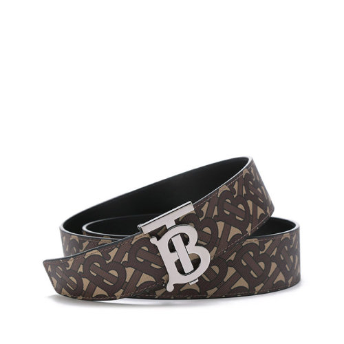 BURBERRY/博柏利 【22春夏新款】 男款热塑性聚氨酯/织物/皮革TB搭扣板扣式双面皮带腰带4cm马勒棕专属标识印花 80527841