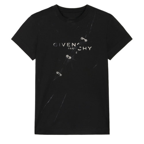 Givenchy/纪梵希女士黑色棉质视觉陷阱效果修身T恤BW707Y3Z51-001