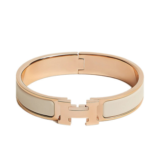 HERMES/爱马仕 经典款Clic H系列 奶油色珐琅镀玫瑰金饰面H标识手镯 H700001FO85