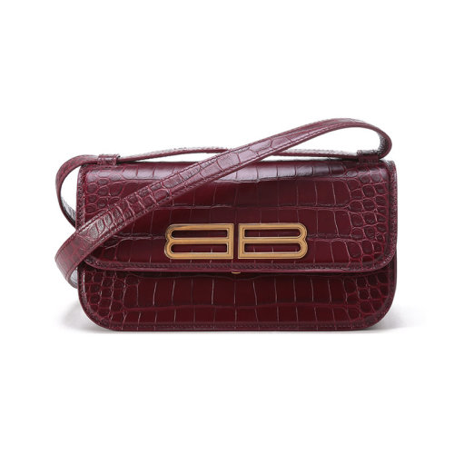 Balenciaga/巴黎世家 【22春夏新款】 女士鳄鱼纹GOSSIP系列牛皮革BB标识手提单肩斜挎包腋下包小号S码 674693 23ECM