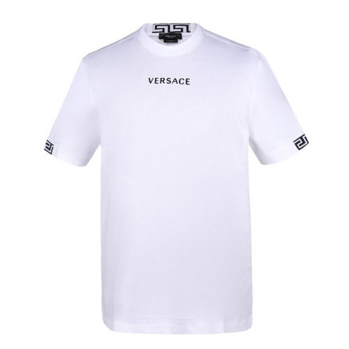 VERSACE/范思哲男士白色棉质经典字母徽标希腊回纹印花装饰圆领短袖上衣T恤 A88650-A235263-A1001