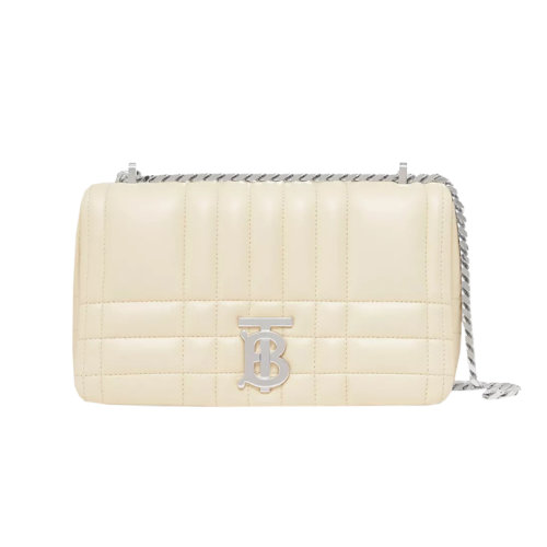 BURBERRY/博柏利 22新款 Lola系列 女士小号浅香草色羔羊皮半硬质绗缝包抛光金色链条TB字母组合翻盖斜挎肩背包80595161