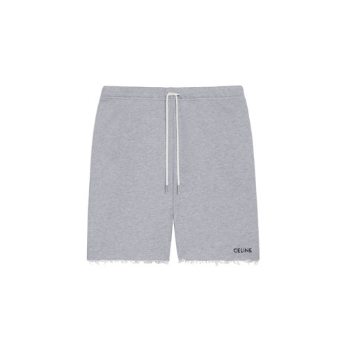 CELINE/赛琳 22年春夏新款 男士灰色/黑色纯棉抓绒Logo印花刺绣短裤2Z063670Q.09GB
