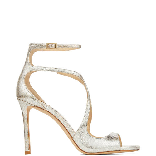 Jimmy Choo/周仰杰 22年秋冬新款 Azia 95系列 女士香槟色亮片皮革凉鞋AZIA95GLE