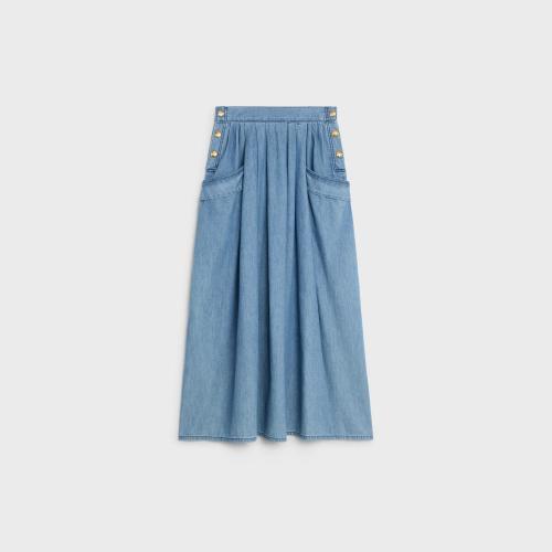  CELINE赛琳思琳 22年秋冬 女士 半身裙 JUPE a PONT MARGARET DENIM OCEAN WASH 2S161208I.08O