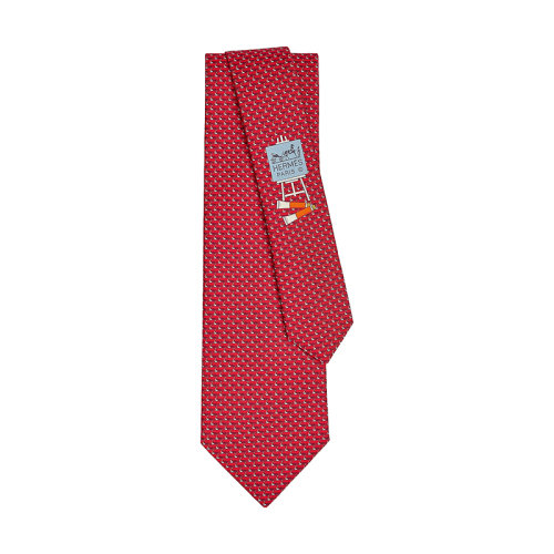 HERMES/爱马仕 男士红色和天空色真丝重度斜纹领带H646239T09