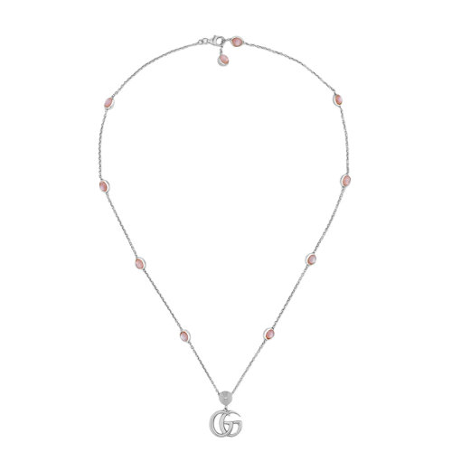 GUCCI/古驰 经典925银双G粉色珍珠母贝点缀复古项链527399J84408164