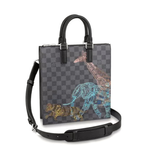 Louis Vuitton|路易威登 Sac Plat Cross 琴谱包 风琴包 老虎图案 帆布涂层 棋盘格纹 护照印花风格 手提斜挎包 男款 灰黑色
