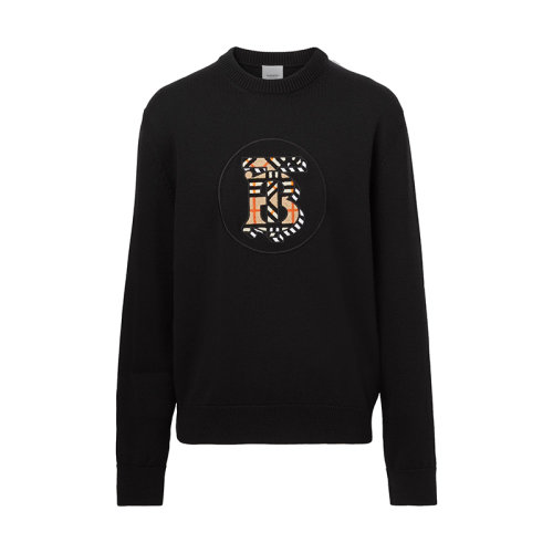 BURBERRY/博柏利 22年春夏新款 男士黑色纯羊毛Logo装饰针织衫毛衣80572611