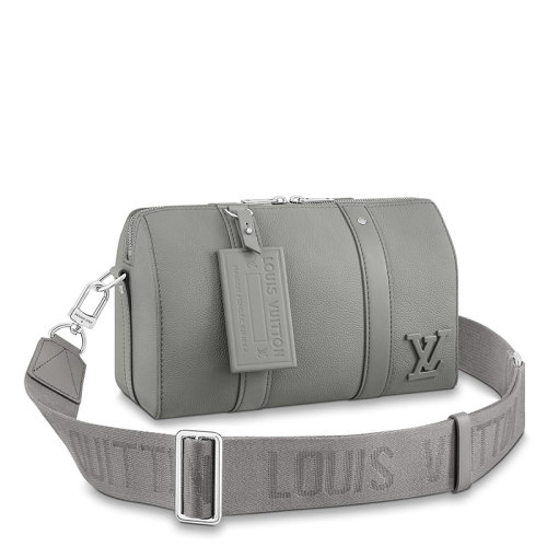 Louis Vuitton/路易威登 22春夏新款CITY KEEPALL系列 男士灰色牛皮革徽标标识吊饰银扣配可拆卸肩带单肩斜挎包M59328