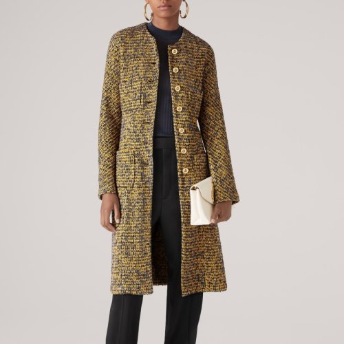 St.John/盛蔷双色粗花呢针织大衣长外套女士夹克K6111C3