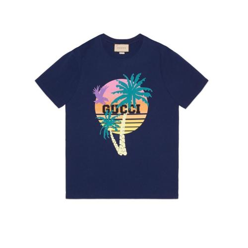  GUCCI古驰 22年秋冬 男士 饰Gucci棕榈树印花针织棉T恤 548334 XJEOV 4684
