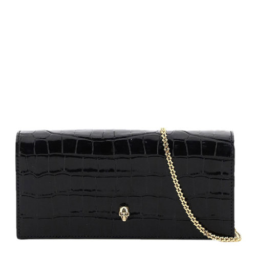 Alexander McQueen/亚历山大麦昆 女士黑色小牛皮鳄鱼纹链条包单肩包链条包女包632031-1JM0G多色可选