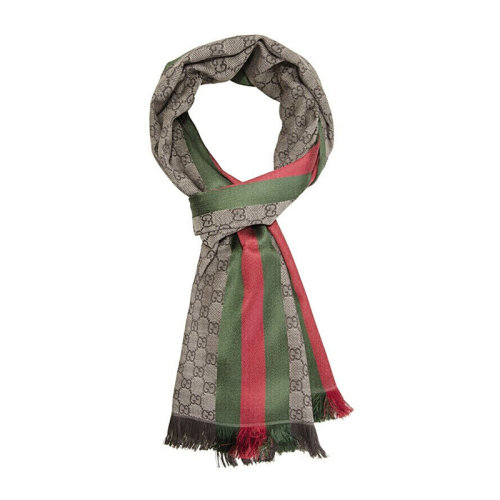 GUCCI/古驰 男女同款 中性时尚拼接双G LOGO印花羊毛丝绸围巾丝巾围脖 147351-4G704 多色可选