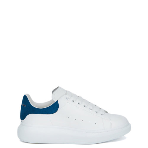 Alexander McQueen/亚历山大麦昆      男士白色蓝色拼色光滑小牛皮系带阔型运动鞋553680WHGP79086