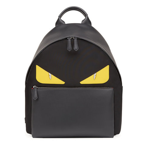 FENDI/芬迪2020早春新款 男士黑色尼龙黄色鳄眼 双肩包 7VZ012A2FSF0R2A